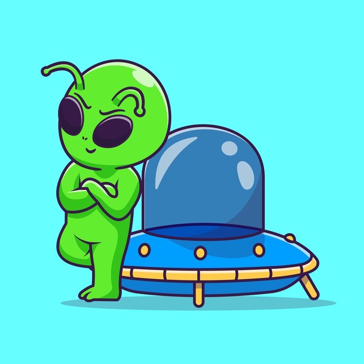 Free Vector cute alien lean on ufo cartoon vector icon illustration. science technology icon concept isolated