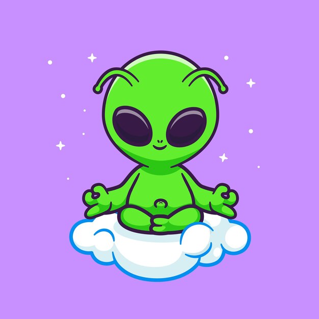 Free Vector cute alien meditation yoga on cloud cartoon vector icon illustration science sport isolated flat