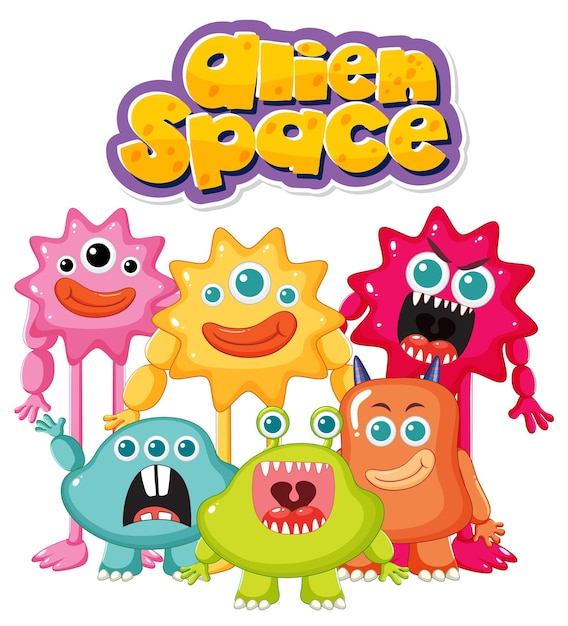Vettore gratuito simpatici amici di mostri alieni in un'illustrazione colorata di cartoni animati