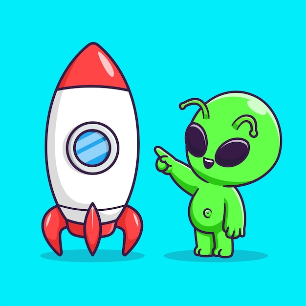 Free vector cute alien playing with rocket cartoon vector icon illustration. science technology icon isolated