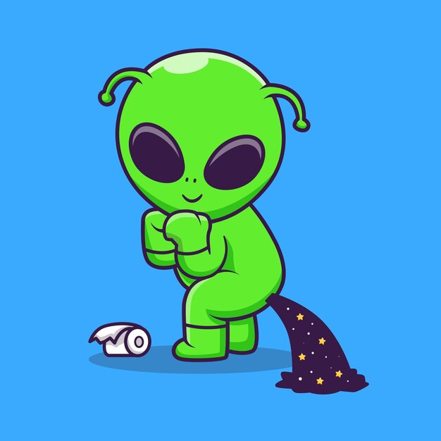 Cute Alien Pooping Space Cartoon Vector Icon Illustration Science Technology Icon Concept Isolated