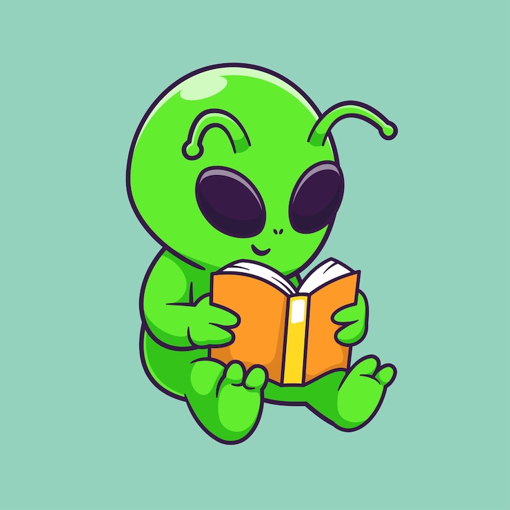 Free Vector cute alien reading book cartoon vector icon illustration science education isolated flat vector