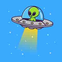 Free vector cute alien riding ufo in space cartoon vector icon illustration science technology icon isolated