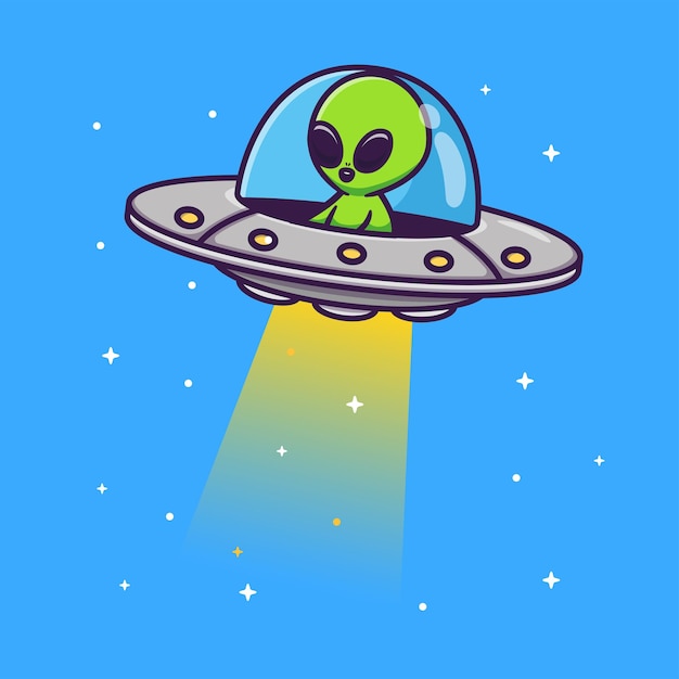 Cute Alien Riding Ufo In Space Cartoon Vector Icon Illustration Science Technology Icon Isolated