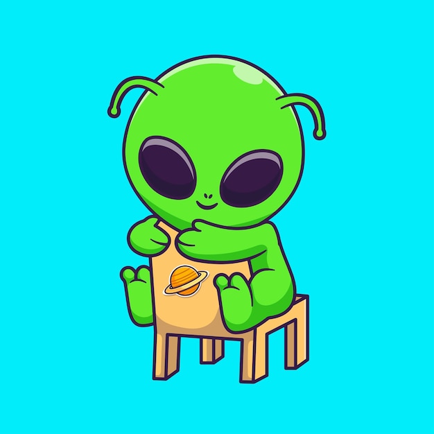 Vettore gratuito alien carino seduto su una sedia cartoon vector icon illustrazione scienza tecnologia icon isolato piatto