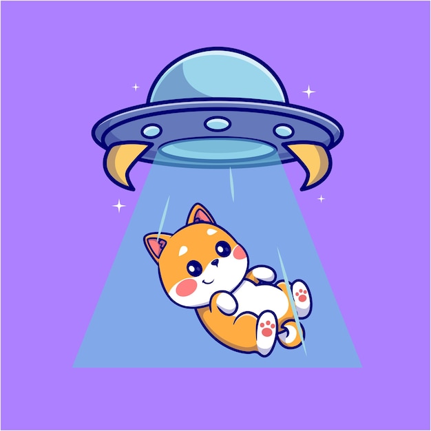 Free vector cute alien spaceship ufo invasion shiba inu dog cartoon vector icon illustration animal science