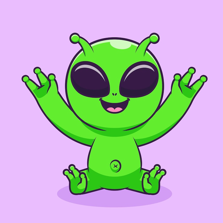 무료 Vector 귀여운 외계인 손 흔들기 만화 터 아이콘 일러스트레이션 sciene 기술 아이콘 고립된 평면 터