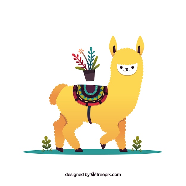 Free vector cute alpaca background in flat style