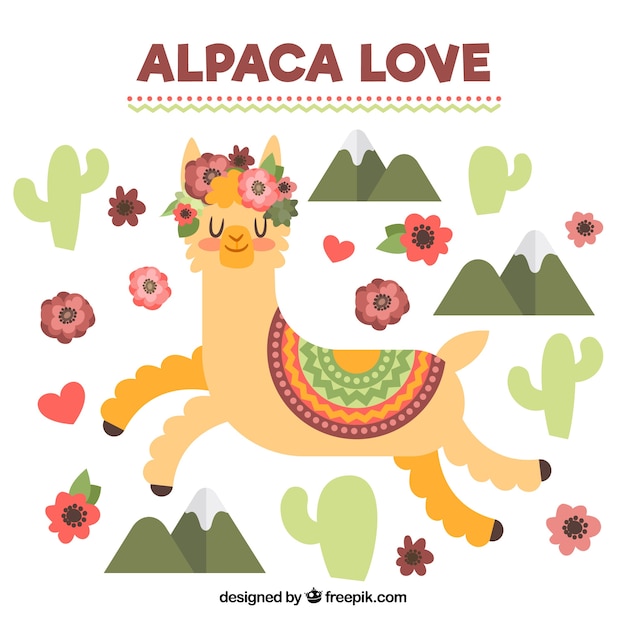 Free vector cute alpaca background in landscape