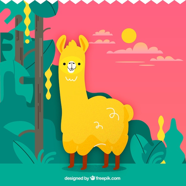 Cute alpaca background in nature