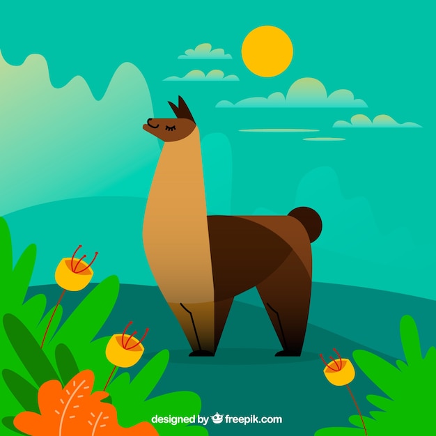 Free vector cute alpaca background in nature