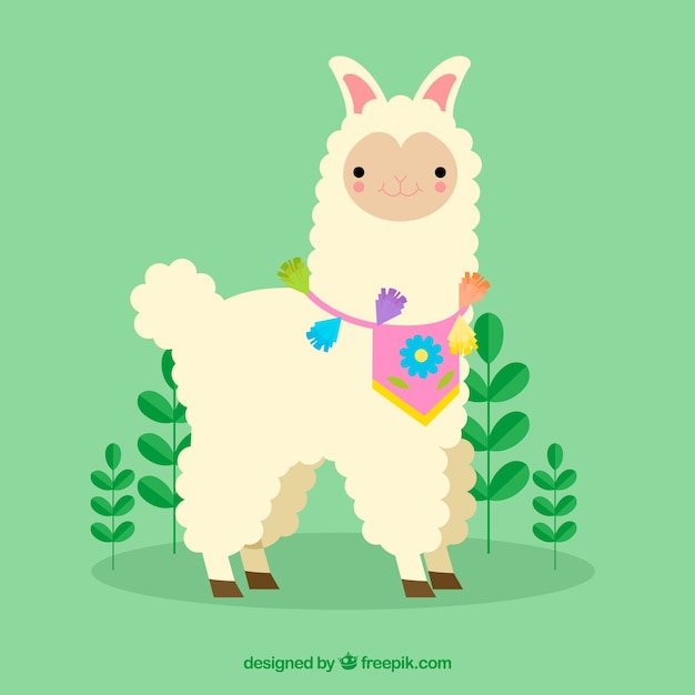 Cute alpaca background with plants