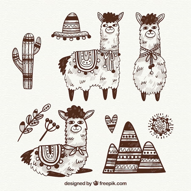 Free vector cute alpacas collection