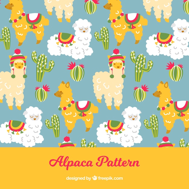 Free vector cute alpacas pattern with nature