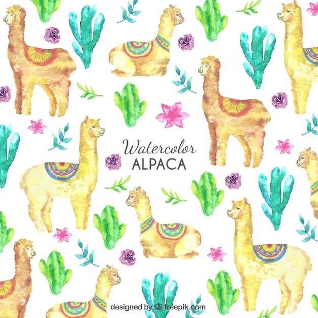 Cute alpacas pattern with plants