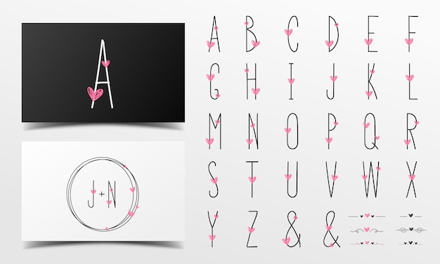 Free vector cute alphabet in handwritten style decorated with pink heart.