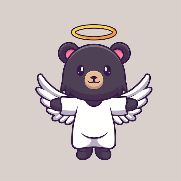 Free vector cute american black bear angel flying cartoon vector icon illustration animal holiday isolated flat