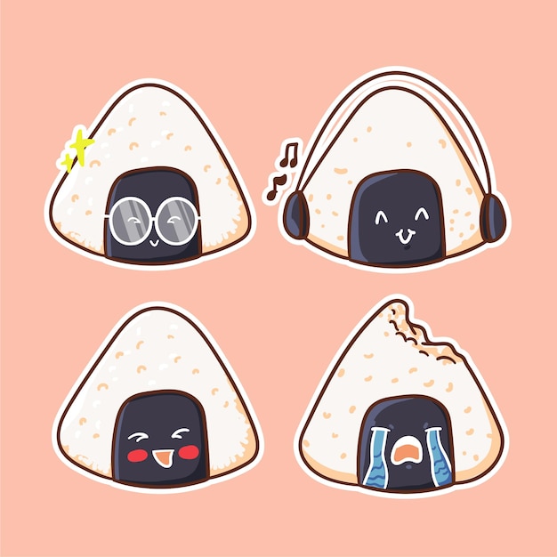 キュートでカワイイおにぎりキャラクターイラスト プレミアムベクター キュートでカワイイおにぎりキャラクターイラスト プレミアムベクター