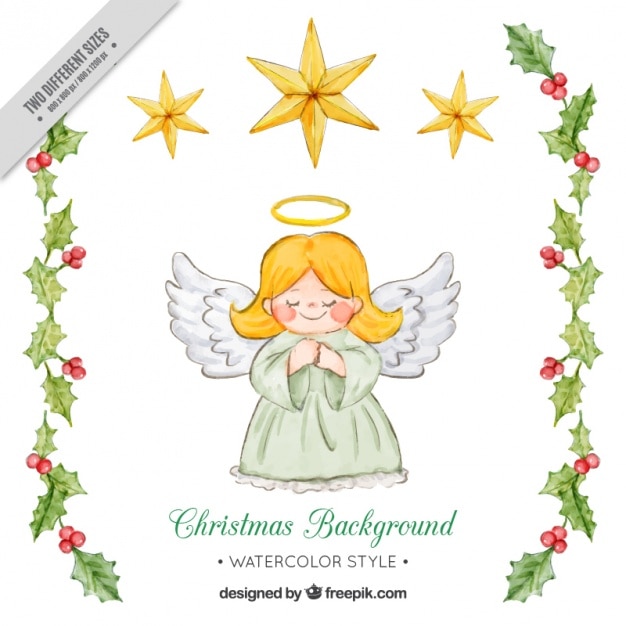 Cute angel background and watercolor mistletoe details