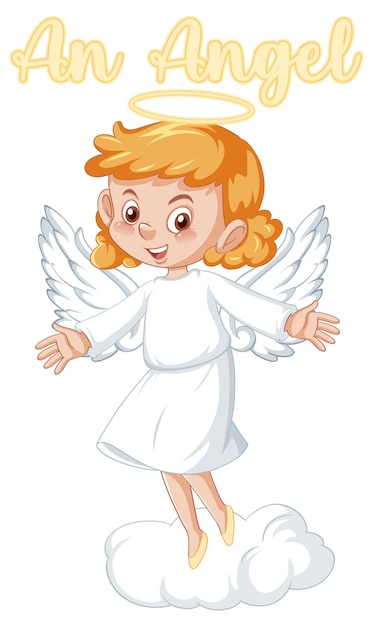 白い背景の上の白いドレスのかわいい天使の漫画のキャラクター
