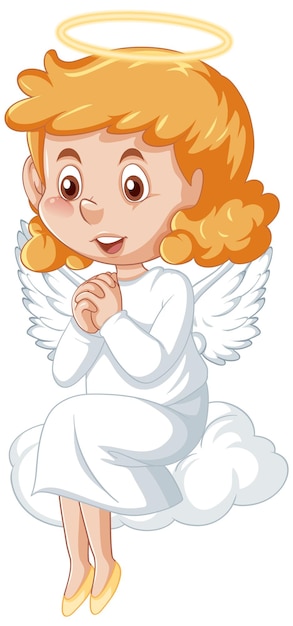 Бесплатное векторное изображение Симпатичный ангел-мультяшный персонаж в белом платье на белом фоне