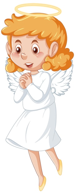 Free vector cute angel cartoon character in white dress on white background