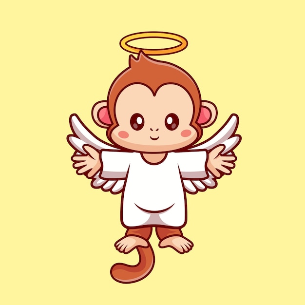 Vettore gratuito cute angel monkey flying cartoon vector icon illustration concetto di icona vacanza animale piatto isolato