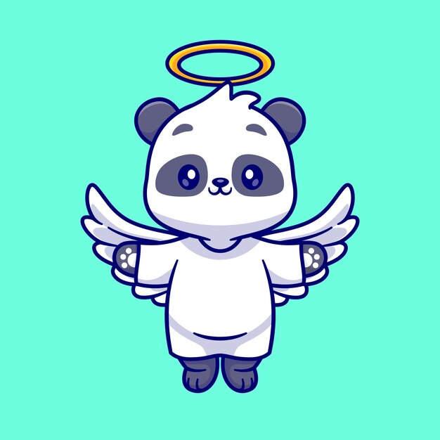 かわいい天使パンダ飛んで漫画ベクトル アイコン イラスト。動物の休日アイコン コンセプト分離フラット