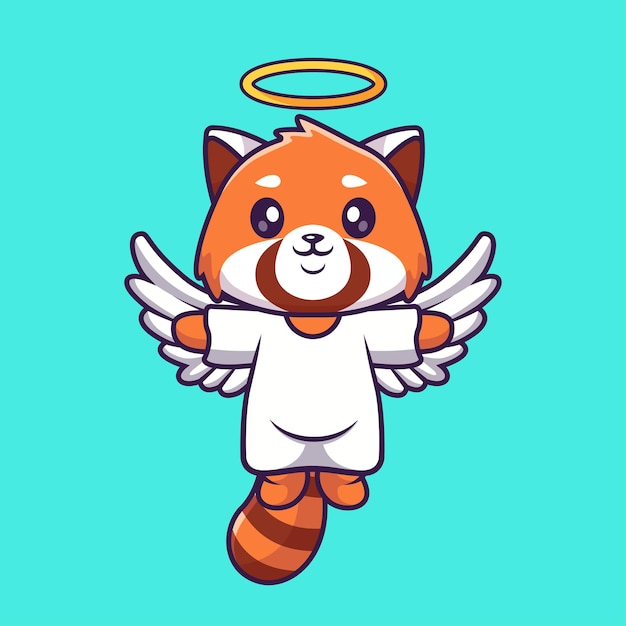 Free vector cute angel red panda flying cartoon vector icon illustration animal holiday icon concept isolated