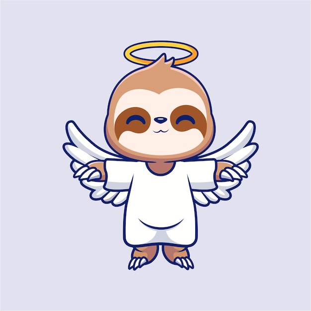 귀여운 천사 나무늘보 비행 만화 벡터 아이콘 그림 동물 휴일 아이콘 개념 절연 플랫