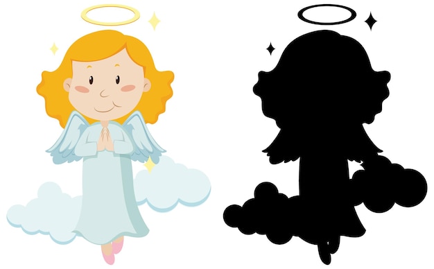 Free vector cute angel with its silhouette