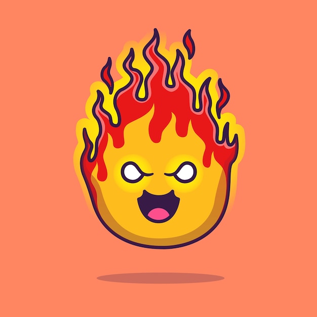 Cute Angry Fire Element Cartoon Vector Icon Illustration. Nature Object Icon Concept Isolated Flat