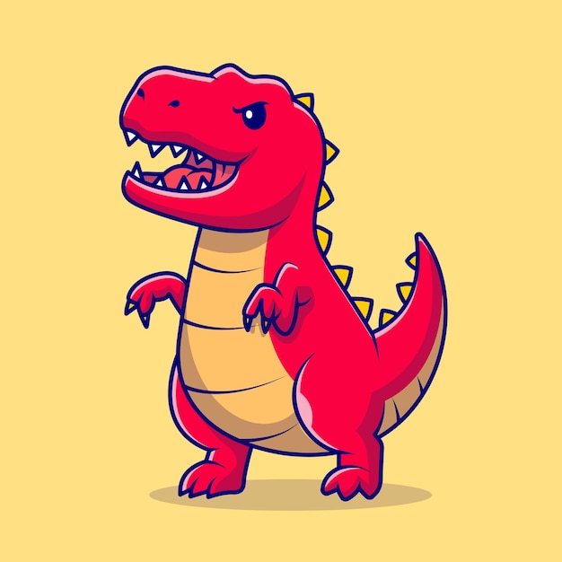 귀여운 화난 빨간 공룡 만화 벡터 아이콘 그림입니다. 동물의 자연 아이콘 개념 절연 플랫