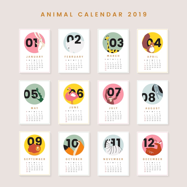 Cute animal calendar mockup