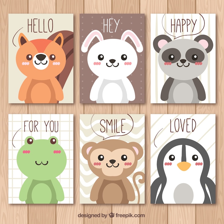Free Vector cute animal cards