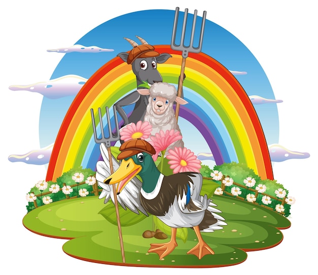 Бесплатное векторное изображение Симпатичный персонаж мультфильма о животных на изолированном острове
