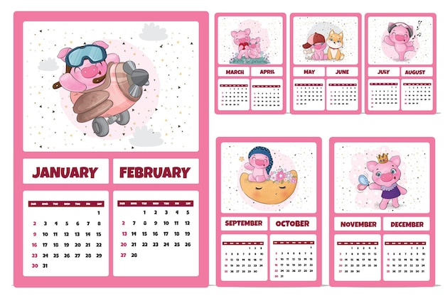 Cute Animal  Characters Calendar For 2022  Illustration Calendar 2022