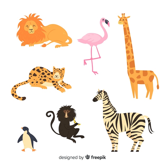 Free vector cute animal collection with flamingo