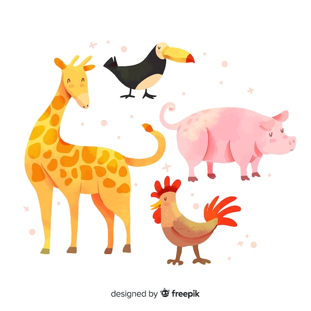 Free vector cute animal collection with giraffe