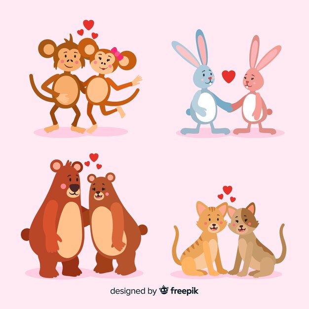 Cute animal couples collection for valentines day