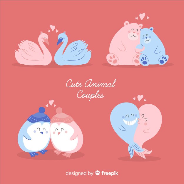 Cute animal couples collection for valentines day