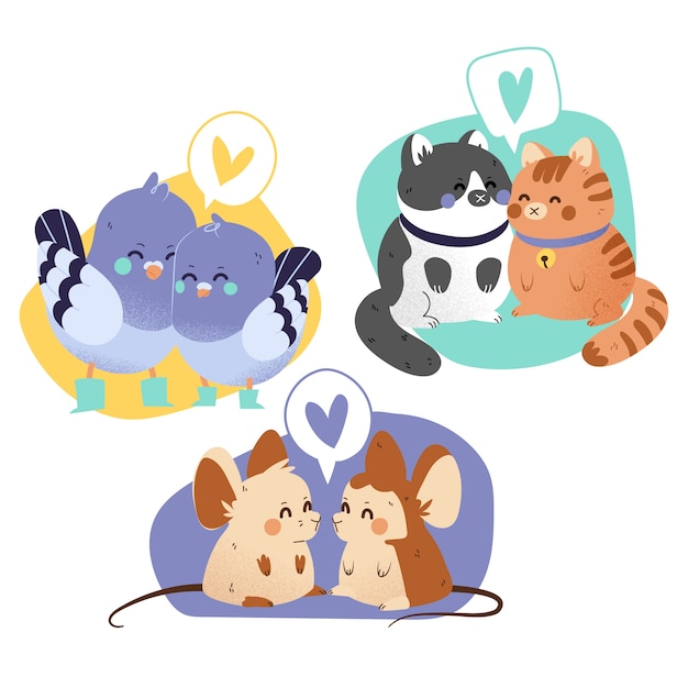 Free vector cute animal couples collection