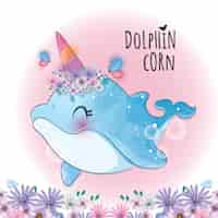 Free vector cute animal dolphin unicorn illustration illustration of background