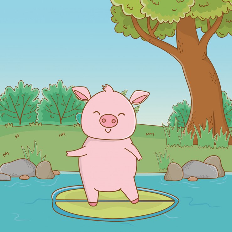 Free Vector cute animal enjoying summer vacations
