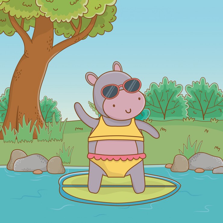 Free Vector cute animal enjoying summer vacations