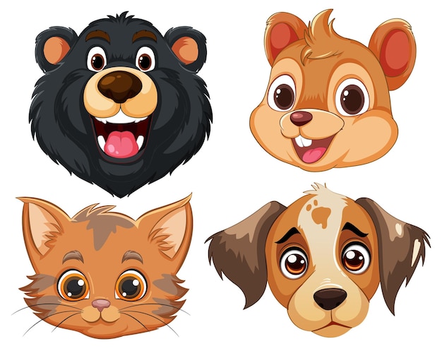 Free vector cute animal faces illustration