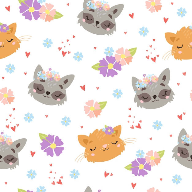 Cute animal faces pattern