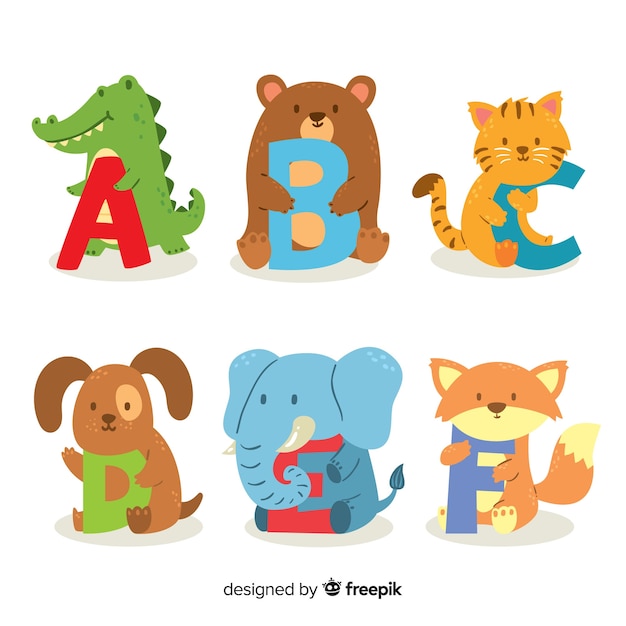 Free vector cute animal letters flat design