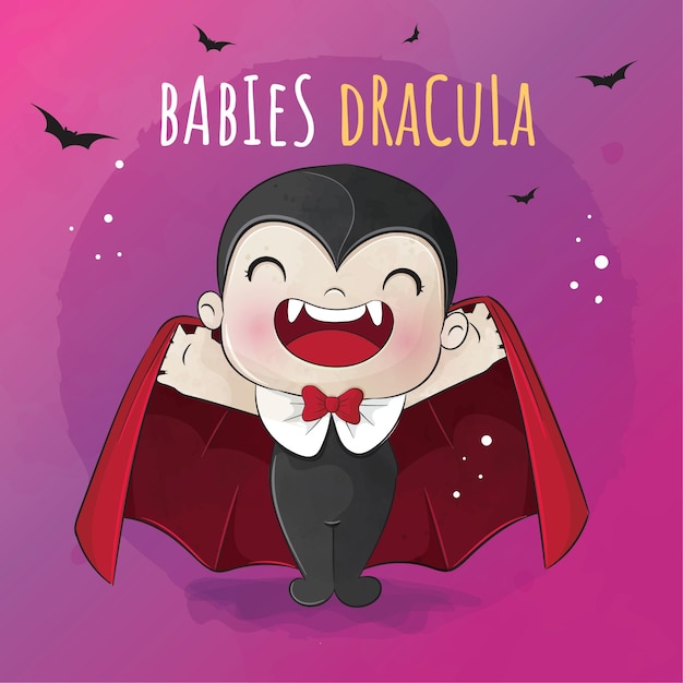 Cute animal little dracula kids halloween illustration - cute animal watercolor kids character