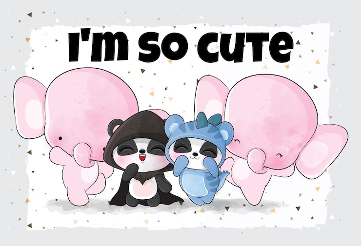 無料Vector かわいい動物の小さな象と友達のイラスト背景のイラスト